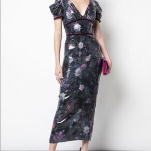 Marchesa Notte Velvet Trim Sequin Floral Print size 4